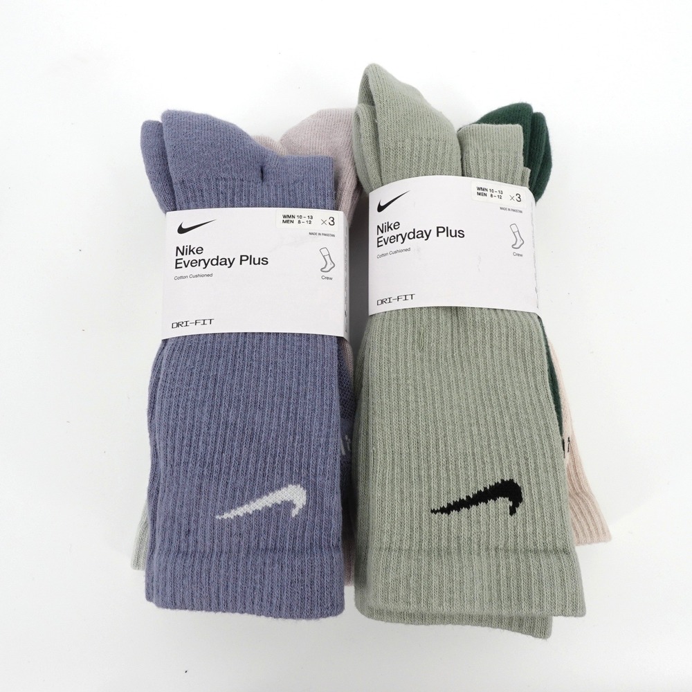 Nike Everyday Plus Cushioned Crew Socks 6 Pair Mens 8-12 Dri-FIT Multi Color NEW